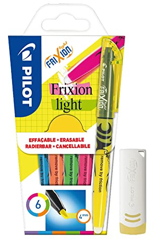 Pilot 4136S6 Textmarker FriXion Light, 6 Stück, pink/gelb/grün/blau/violett/orange mit Radierer