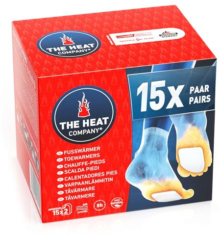 THE HEAT COMPANY Fußwärmer - 15 Paar - EXTRA WARM - klebend - Zehenwärmer - 8 Stunden warme Füße - sofort einsatzbereit - luftaktiviert - rein natürlich - für alle Größen