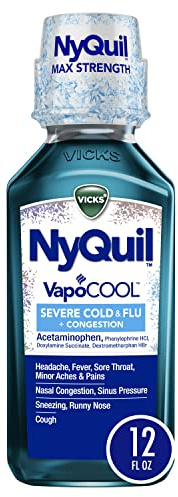 Vicks NyQuil VapoCOOL SEVERE Cold, Flu + Congestion Liquid Medicine, Max Stregth 9-Symptom Nighttime Relief, 12 FL OZ