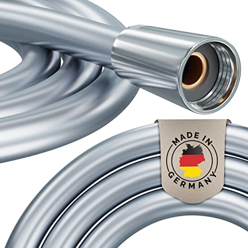 PRISMA Flexible de douche 125cm MADE IN GERMANY avec double protection anti-torsion. Ultra flexible tuyau de douche, anti-torsion et sécurité avec protection anti courbure G1/2
