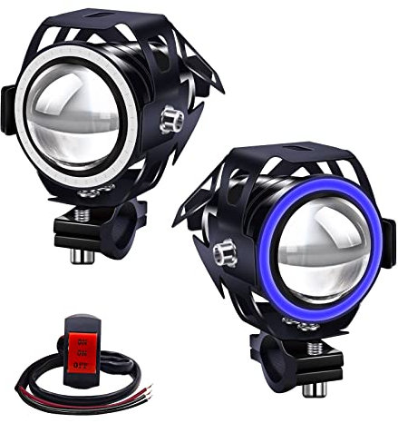 Biqing 2Pcs Faros Adicionales Moto, U7 Azul Faros Delanteros Moto Faros Auxiliares Antiniebla Focos LED Impermeable con Interruptor para Motocicletas Bicicletas Coches Camion