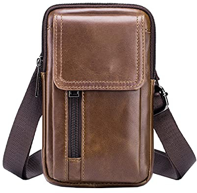 MANNUOSI Shoppers Y Bolsos De Hombro Hombre Casual Riñonera Primera Capa de Piel de Vaca Bolsa de Colgar Marrón
