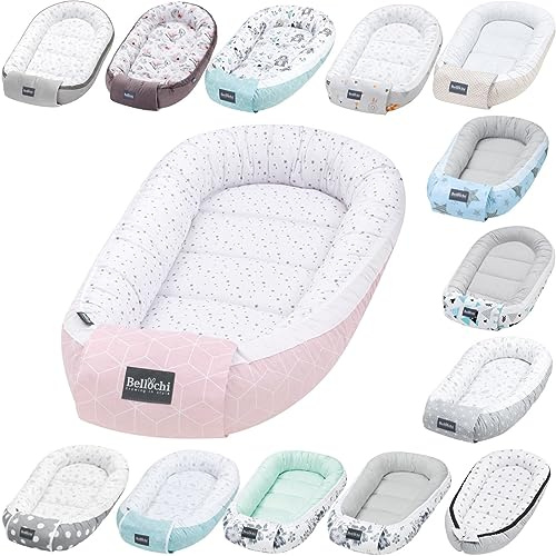 Bellochi Riduttore Lettino per Neonato, Riduttore per Culla - Antisoffoco, 100% Cotone - Cuscino Riduttore, Cocoon a Baby, Baby Nest - 90 x 60 cm - Aurora