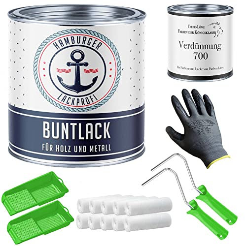 Buntlack SEIDENMATT für Holz und Metall Moosgrün RAL 6005 Grün Metalllack Metallfarbe Holzlack Holzfarbe mit Lackier-SET (X300) und Verdünnung (1 L) // Hamburger Lack-Profi (10 L)
