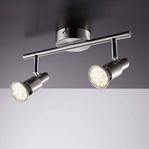 IMPTS LED Deckenstrahler 2 flammig, Deckenleuchte Wohnzimmerlampe Deckenspot Schwenkbar lamp, inkl. 2 x 3W Leuchtmittel GU10 Warmweiß Matt Nickel
