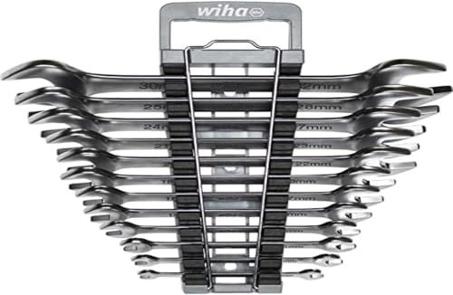 Wiha Doppelmaul-Gabelschlüssel Set 12-tlg. inkl. Halter I Gabelschlüsselsatz 6-32 mm I metrisch I Schraubenschlüssel Set I Doppelmaulschlüssel (44753)