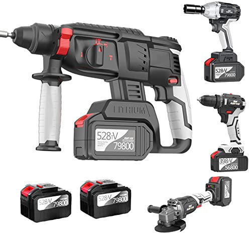 Kit trapano a percussione a batteria 4 IN 1, martello + trapano a batteria + avvitatore a percussione a batteria + smerigliatrice angolare elettrica