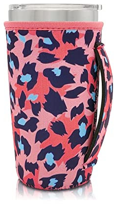 Fundas aisladas de neopreno compatible con vasos de 20 onzas, Yeti Rambler, SUNWILL, RTIC, Trenta, la mayoría de tazas de café helado (guepardo rosa)