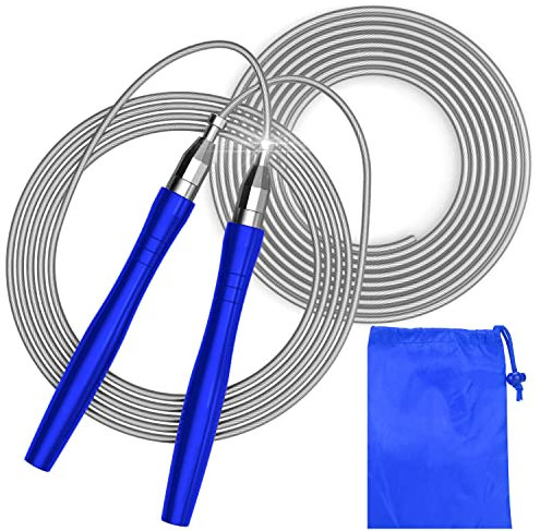 Springseil, High Speed gewichtetes Springseil,Premium Qualität verwicklungsfrei,Selbstsicherndes schraubenfreies Design,Springseil für Workout Fitness, Crossfit & Heimübungen (blau)