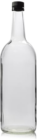 Ampulla 750ml Clear Glass Mountain Bottles with Black Screw Tops – Pack of 12 Durable Containers – Perfect for Sauces, Salad Dressings, Cordials, and Catering Use