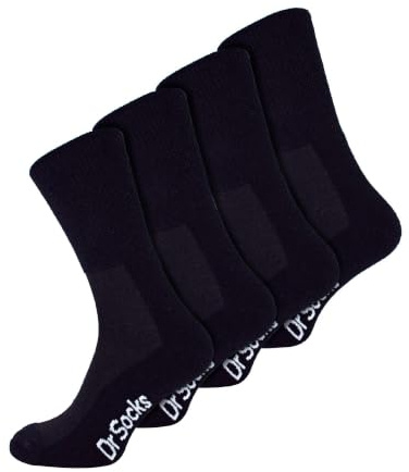 Dr.Socks 4 par multipack extra breda diabetesstrumpor i bambu för svullna fötter, Svart, 47-49 EU