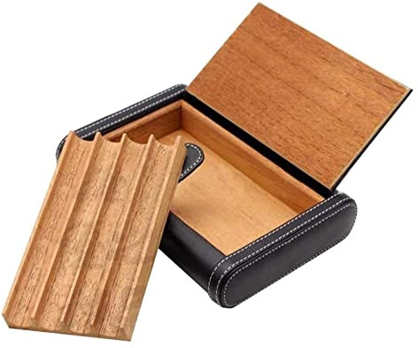 Cigar Box Humidor Cigars Pine Lining Leather Travel Portable Cigarette Box