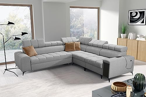 All4All Ecksofa mit Schlaffunktion Gonti III 280x280 cm - Schlafsofa mit Bettkasten - Sofa in L-Form - Wohnlandschaft XXL - Eckcouch Groß - Seite Rechts - Hellgrau - Gewebe - Modern 26