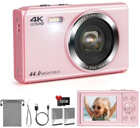 SOPPY Digital Camera, 1080P 44MP, Pink