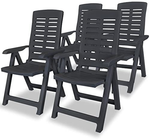 puraday Garten-Liegestühle 4 STK. Anthrazit 60x61x108 cm Plastik Gartenstuhl Balkonstuhl Campingstuhl Klappbar Gartensessel Klappsessel Terrassenstühle für Terrasse Garten