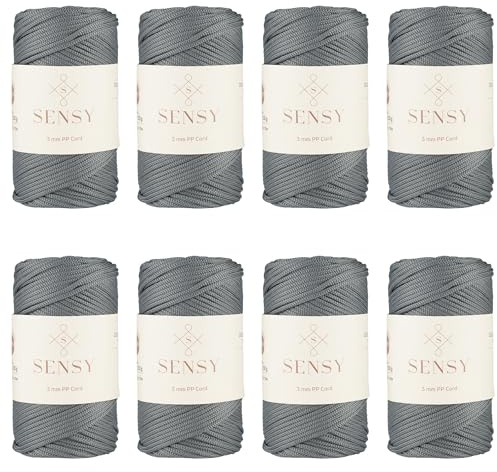 S Sensy - Grau 3MM Premium Polypropylen Makramee-Kordel 8 Stück, 250g, 120m