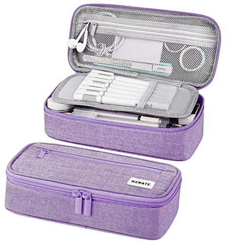 WEMATE Grande trousse à crayons esthétique, grande capacité en toile avec fermeture éclair, violet, L, Organiseur de sac