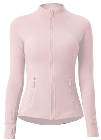 Aceyurre Women's Running Athletic Sports Workout Jacket with Pockets Slim Fit Full Zip, Pink, 10