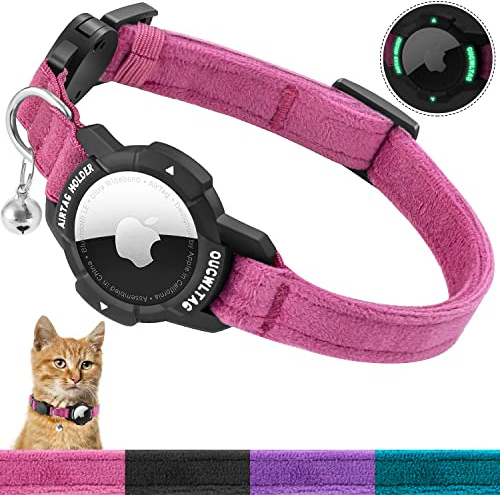 AirTag Katzenhalsband mit leuchtendem Apple Air Tag Halter, Katzenhalsband mit Sicherheitsverschluss & Elastischer Gummizug für Kätzchen, Katzen und Welpen (Kätzchen 18-26cm, Rosa)