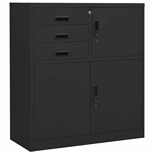 TANZEM Büroschrank, Aktenschrank, Werkzeugschrank, Metallschrank, Stahlschrank, Kellerschrank, Universalschrank, Lagerschrank, Anthrazit 90x40x102 cm Stahl