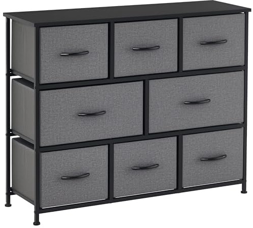 HOMCOM Byrå chiffoner förvaringsmöbel 8 vikbara lådor i tyg 100 x 30 x 78,5 cm mörkgrå