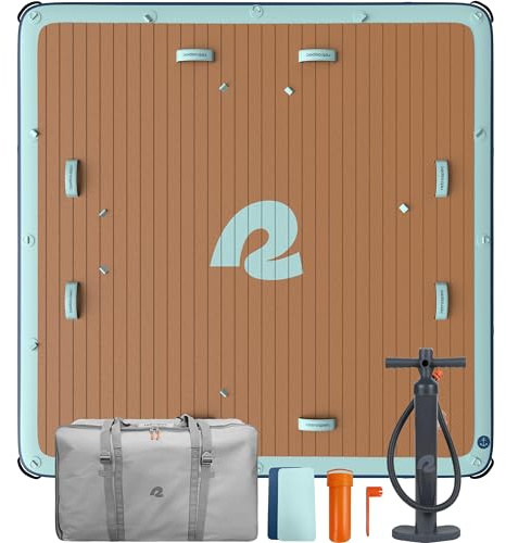 Retrospec Weekender Dock Inflatable Platform for Beach, River, Lake & Pool - Recreational Floating Island Raft with Non-Slip Surface - Dual-Action Pump & Carrying Bag - 7 Ft x 7 Ft