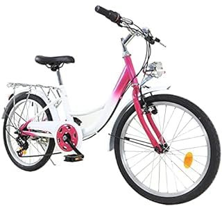 NIGORIY Kinderfahrrad, 20 Zoll Fahrrad, 6-Gang Jugendliche Bike 90kg Tragfähigkeit-V-förmige Bremse (vorne), Trommelbremse (hinten) mit Frontlicht 110cm Kettenlänge(Rosa)