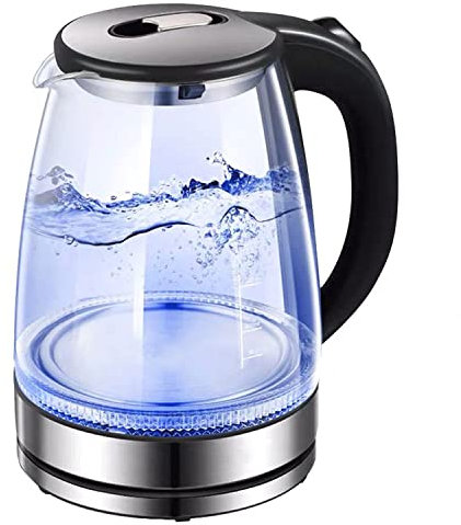 Bouilloire électrique en verre, bouilloire électrique silencieuse de 1,7 L, 1 500 W, ébullition rapide, protection contre l'ébullition et le séchage, arrêt automatique, fond du couvercle en acier i