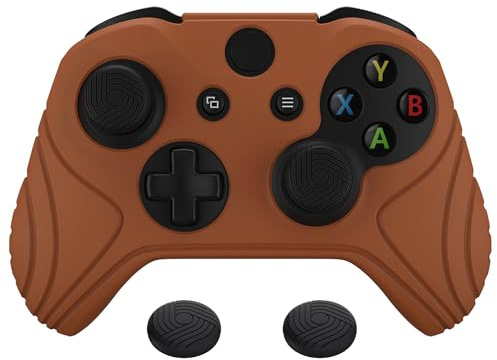 playvital Funda de Silicona para Xbox One S/X Mando | Cubierta de Goma Antideslizante, Tacto Suave, Protección Completa, Agarre Cómodo, Incluye 2 Tapas de Joystick, Señal Marrón