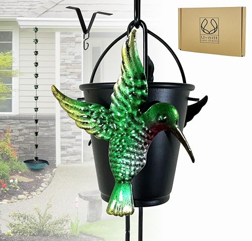 U-nitt Rain Chain Water Collection for Gutters Rainwater Catcher & Diverter, 8.5 FT Chains for Outside Garden, Bird Bucket Cups, Roof Downspout, Works with Heavy Rain, w/ Gutter Clip for Rainchains