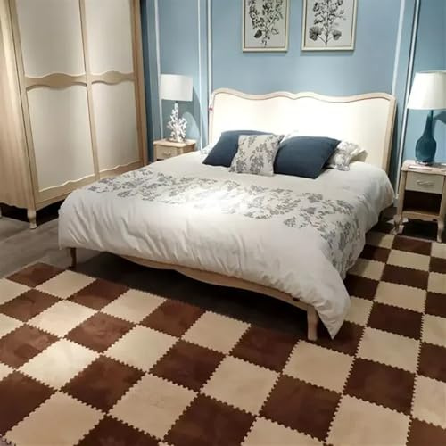 40pcs 30x30cm DIY Nordic Floor Mat Splicing Carpet Plush Velvet Bedroom Rooms Pink Mat Puzzle Plush Mats Interlocking Carpet Tiles for Commercial and Home Decorat(Coffee Light Camel)