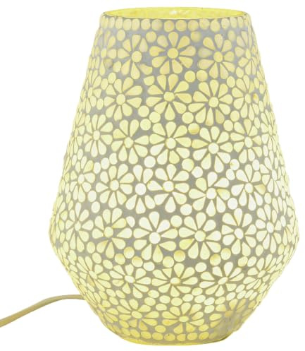 Boho Tischlampe Fikus Motiv 1 handgefertigt aus Glas-Mosaik Dekoration