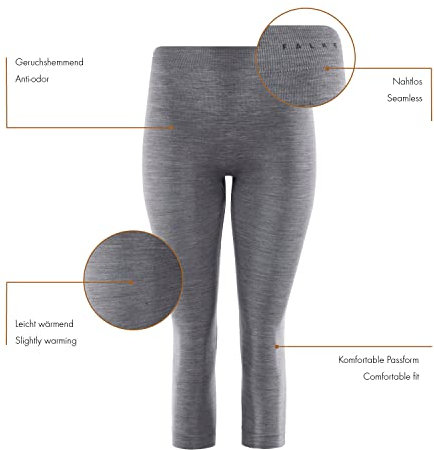 FALKE Damen Baselayer-Hose Wool-Tech Light 3/4 W Ti Wolle Funktionsmaterial schnelltrocknend 1 Stück, Rosa Red 8644, L