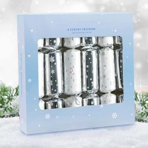TUMALI Christmas Crackers 6Pcs Luxury Christmas Crackers, with Fun Novelty Gifts,Decoration Pack Party Crackers, Traditional Christmas Crackers(12 inches)