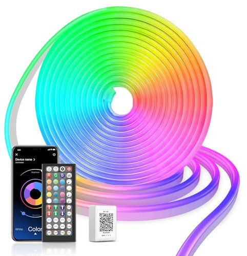 5M Neon LED Rope Lights, Waterproof LED Lights for Bedroom, Flexible Light Strip with Remote and APP Control, RGB Lighting Strip for Indoors Outdoors Bedroom Room Home Decor