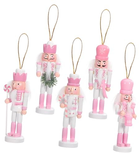 Yardwe 5 Weihnachts Nussknacker Rosa - 13cm Nussknacker Soldat Holz, Christbaumschmuck AnhäNger