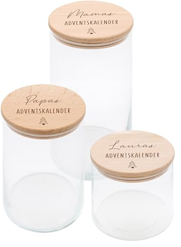wunderwunsch® - Adventskalender Personalisierte Vorratsgläser mit Gravur - [einzeln - S/M/L - 0,5-1,2 L] - Weihnachtskalender für Männer, Frauen, Mama, Papa, Familie (Wunschname, mittel - 880ml)