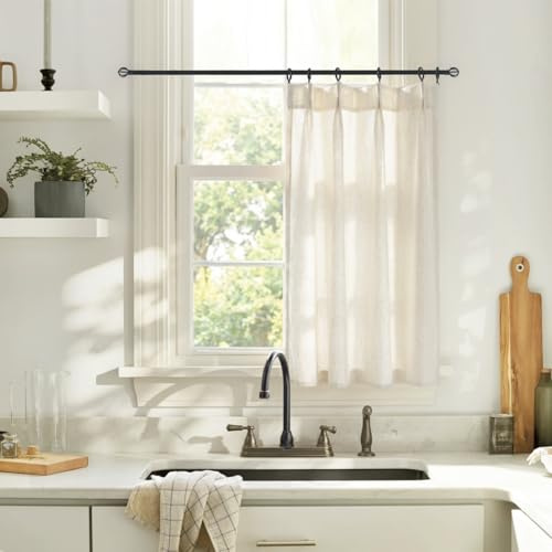 32 Inch Curtains Long,Cafe Pinch Pleated Linen Short Sheer Curtains for Bedroom Kitchen Windows,Cream
