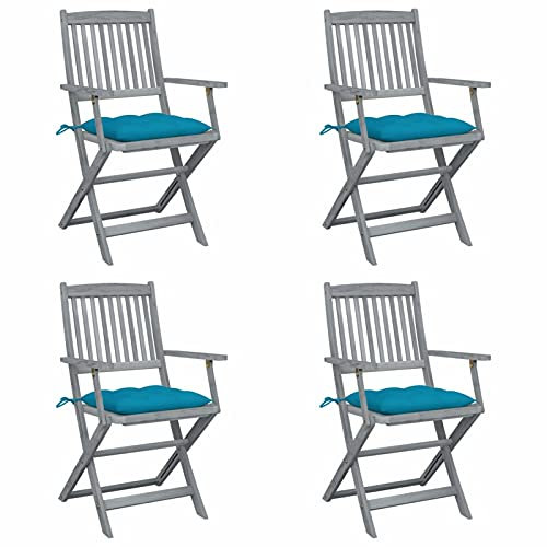 Xichuzi Klappbare Gartenstühle 4 STK. mit Kissen, Gartenmöbel, Balkonstühle, Essstühle, Balkonmöbel, Balkon Stuhl, Bistrostuhl, Garten Stühle, Armlehnenstuhl, Massivholz Akazie