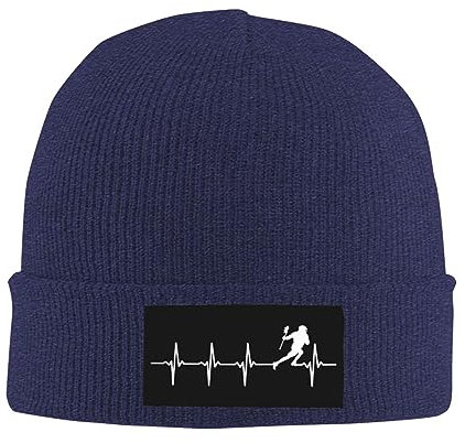 Strickmütze Lacrosse Herzschlag Schwarz Beanie Mütze Daily Wintermütze Weich Cuffed Hats Für Camping Running Travel