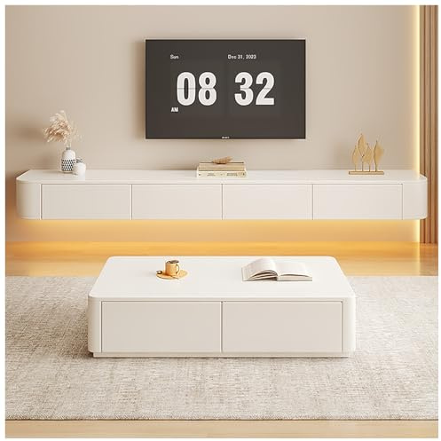 KSYGINXD 140cm TV Schrank, TV Lowboard Stehend Oder Hängend, Mit 2 Schubladen 1 Klappe, Medienkonsole Mit Löchern Zur Kabelführung, Hängeschrank Wohnwand, Komplett Montiert