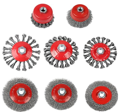 EXLECO 8er Drahtbürste-Set Winkelschleifer 75/100/115mm M14 | Topfbürste, Stahlbürste, Twist Knot, Kegelbürste, für Flex, umfangreiches Set