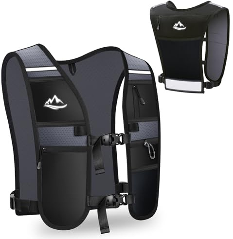 Rolgno Gilet Hydratation Running Femme Homme, Sac à Dos Gilet Trail Léger et Respirant, 2L Grand Compartiment Gilet d'Hydratation Reflechissant pour Course à Pied, Randonnée, Cyclisme, Marathon
