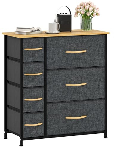 DWVO Kommode mit 7 Schubladen, Schrank aus Stoff mit Griffen, Metallgestell & MDF-Holzplatte, langlebig, für Schlafzimmer & Wohnzimmer,dunkelgrau