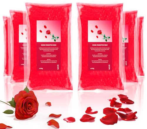 YAOBLUESEA 6 Packs Cire de paraffine, 2700g Recharge Rose Blocs de cire de paraffine pour bain de paraffine mains et pieds, Soulage la fatigue musculaire, Hydrate et Nourrit