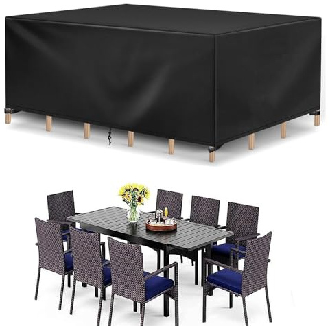 HNKDKJ Gartenmöbel Abdeckung Outdoor Tisch Winddicht UV-Beständiges Schwarz 420D Oxford Gewebe Abdeckplane Wasserdicht Tisch Schutzhülle fur Gartenmöbel 230x135x100cm/LxWxH