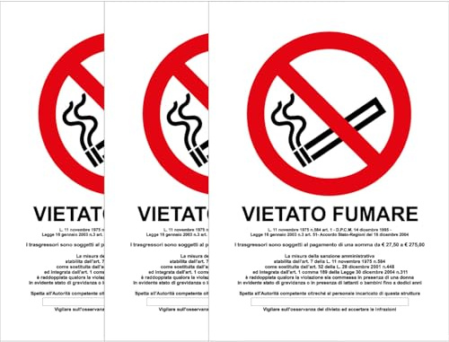 StampaGenerale® – Set 3 Adesivi Vietato Fumare Formato A5 (21x14,8 Cm) Segnaletica di Sicurezza in PVC – Impermeabili e Resistenti – Per Interni ed Esterni
