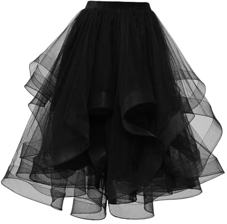 Mrat Women Tutu Tulle Skirt Elastic Waist Midi Skirts Layer Tiered A Line Skirts Party Asymmetrical Mesh Swing Skirt Pleated Irregular Flowy Dress Underskirt Petticoat Prom Ballet Dance Birthday