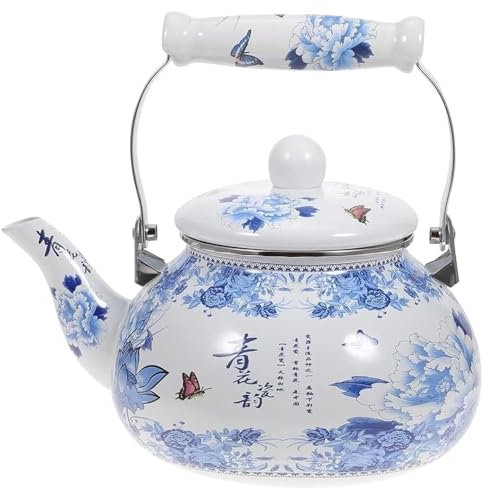 Hervidor de porcelana azul y blanca, tetera esmaltada de 2,5 L para estufa, tetera vintage para cocina de inducción.