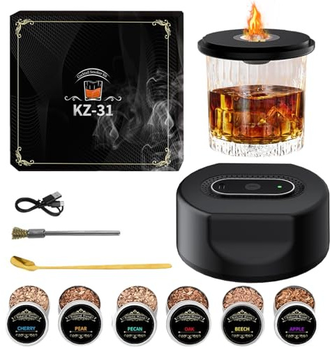 Spalivivre Electric Whisky Smoker Kit, Whiskey Smoker Set with 6 Wooden Chips, for Dad, Cocktail Lovers
